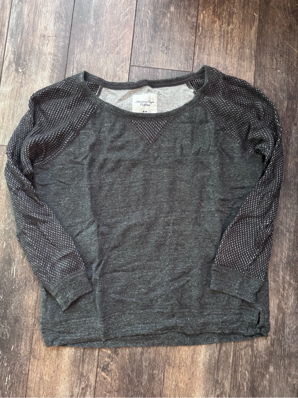 American Eagle Outfitters Women's Dark Charcoal Gray Raglan Knit Pullover